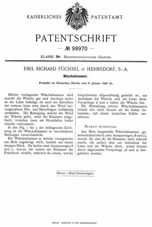Emil Richard Füchsel Hermsdorf S.A. - Erfinder der federnden Wäscheklammer