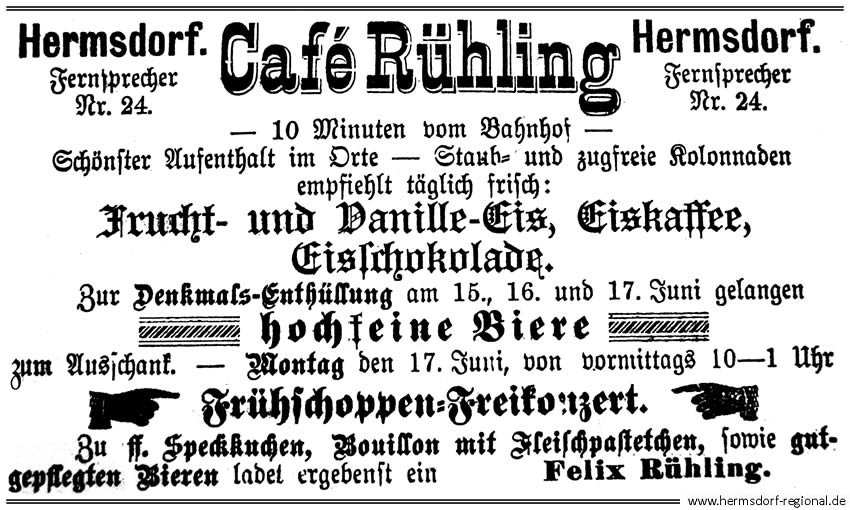 Veröffentlichung im "Boten für den Westkreis zu Einweihung des Denkmals für Kaiser Wilhelm III. am Samstag, d. 16.06.1901.