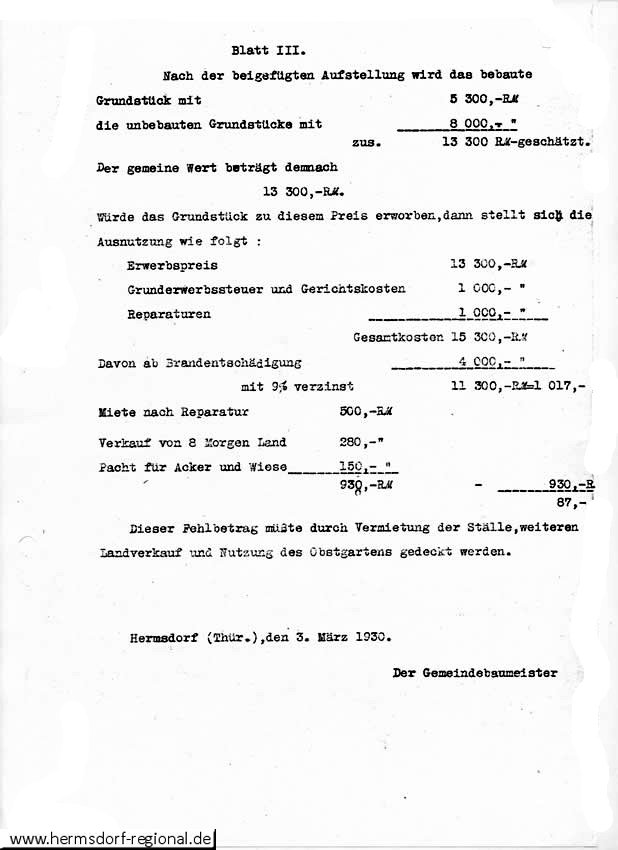 Bergstraße 2 - Gutachten 1930