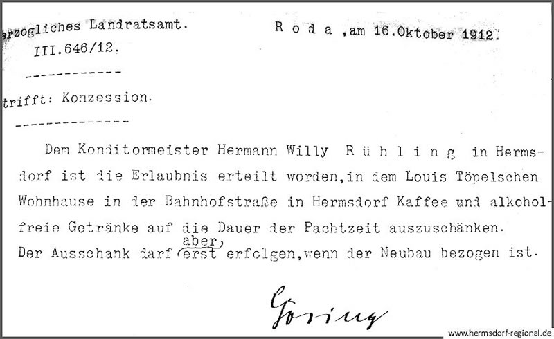 Konzession vom 16.10.1912