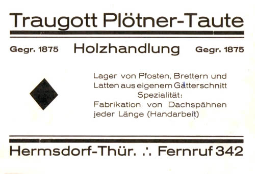 Visitenkarte des Sohnes vom Gründer Johann Friedrich Traugott Plötner