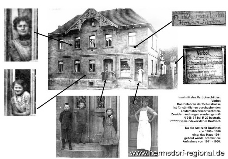 Ansicht des Hauses Nr. 15 auf einem Foto zwischen 1901 und 1906, mit Ausschnitten aus dem Foto.