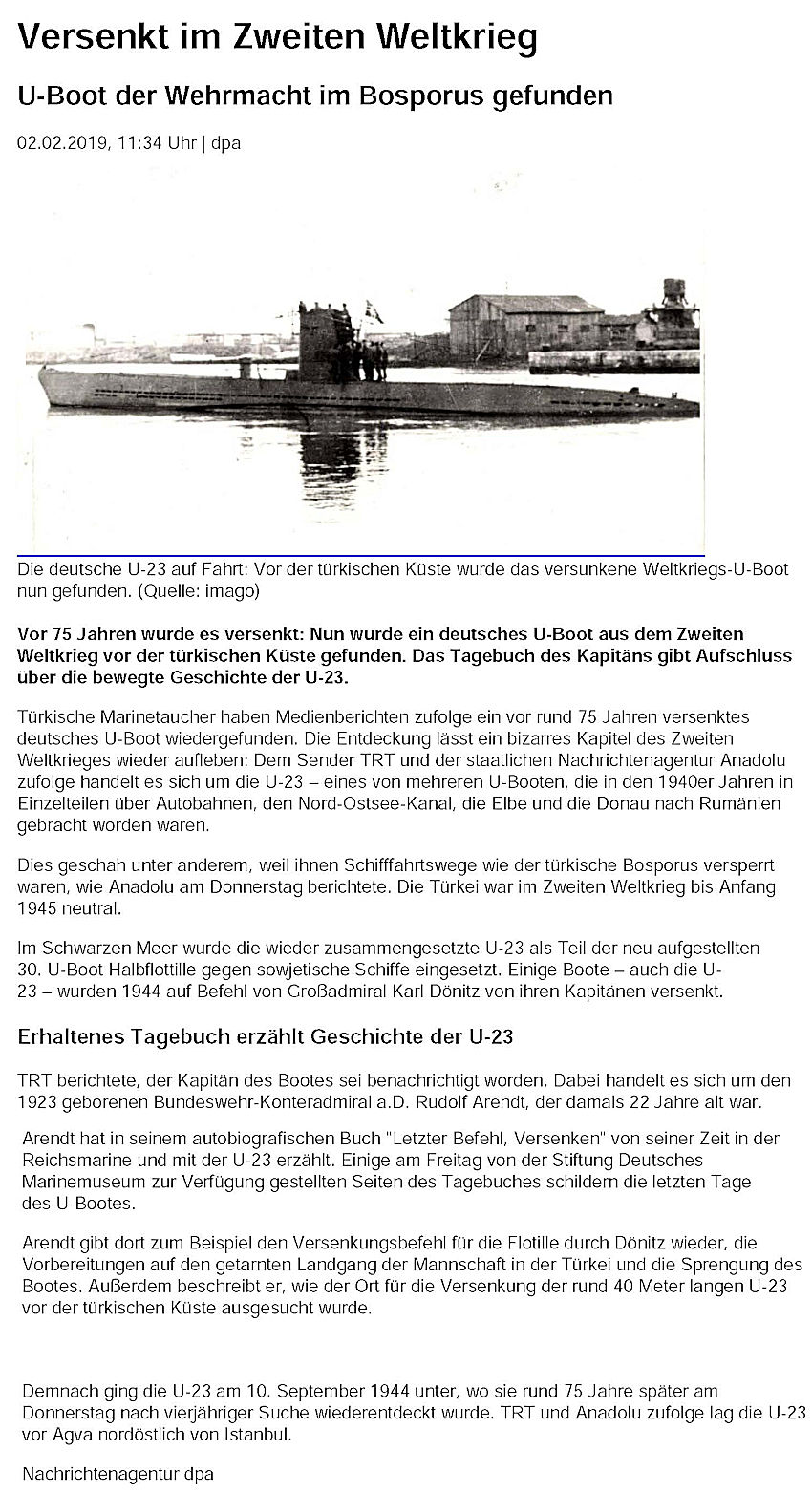 U-Boot U-23 im Bosporus gefunden