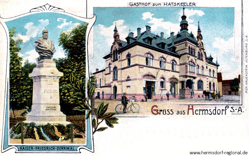 Alte Postkarte des Denkmales mit Rathaus.