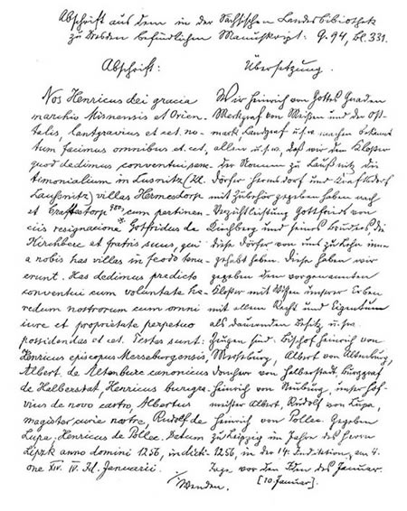 Urkunde vom 10.01.1256 - angebliche Ersterwähnung von Hermsdorf