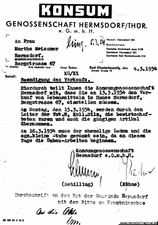 Der Gemeinderat zog am 11.12.1953 die Schankerlaubnis für die Bergstraße 67 zum 01.01.1954 ein. 