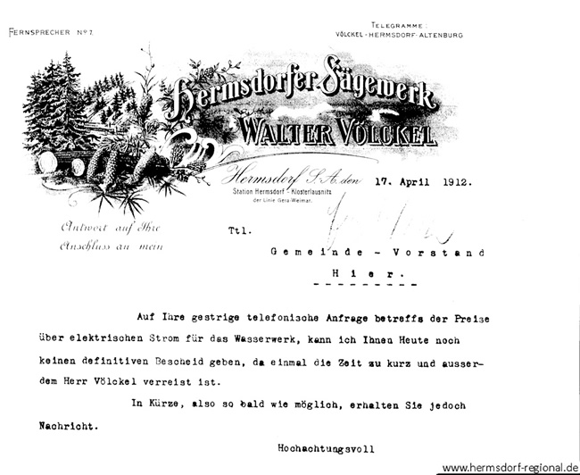 Antwort auf eine Anfrage aus Klosterlausnitz vom 17.04.1912