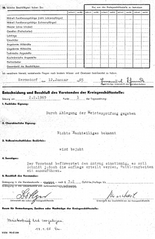 Antrag auf Gewerbeerlaubnis vom 13.01.1965 Emanuel Schmidt