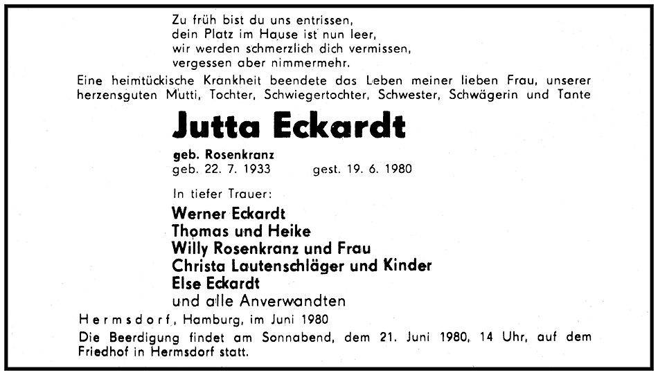 Hochzeit von Jutta Eckardt geb. Rosenkranz und Werner Eckardt