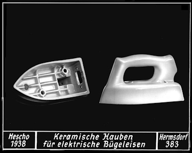 Typenblatt der HESCHO von 1938 (links) zur Produktion von Bügeleisen.