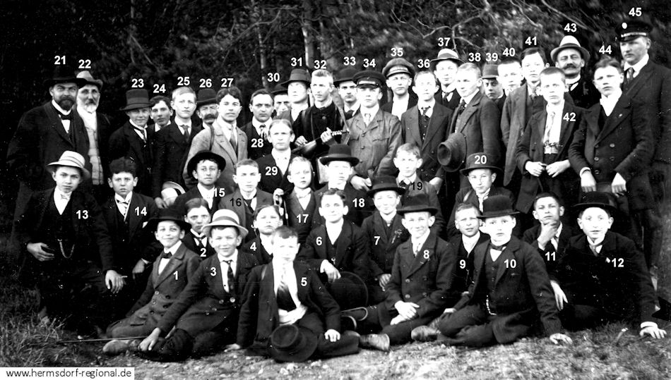 Aufnahme einer Wandergruppe des Jugendvereins von Hermsdorf 1910.