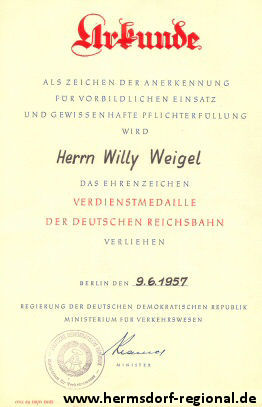 Urkunde Willy Weigel