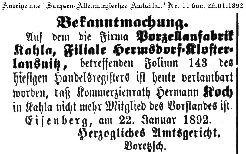 Amtsblatt vom 22.01.1892