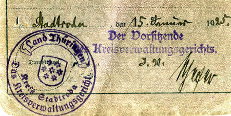 Kreisverwaltungsgericht Stadtroda 1925 