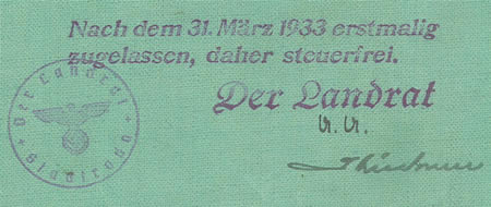 Kraftfahrzeugzulassungsstelle Stadtroda 1933 