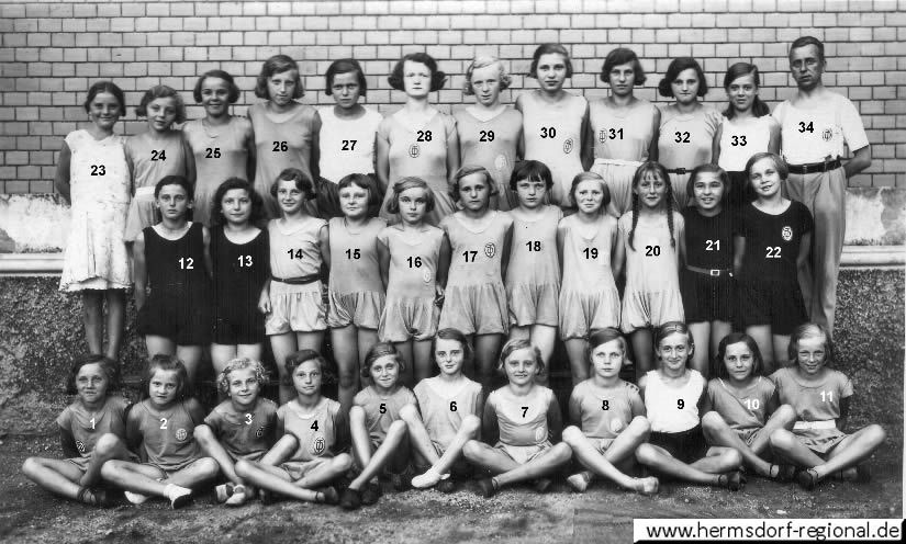 192? - Mädchen des Turnerbundes - Gruppenfoto im Hof der Schule